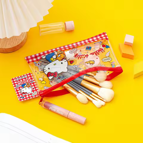 Sanrio Hello Kitty Cosmetic Bag Cinnamoroll Kuromi Stationery Pencil Case Zipper Coin Purse Wallet C