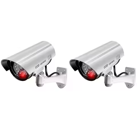 2X Dummy Security Camera Outdoor Fake CCTV Surveillanc Camera System LED For Property Business Home 