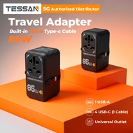 TESSAN - 85W Gan Fast Charging Travel Plug With 75cm Cable UK AU EU Universal Travel Adapter USB