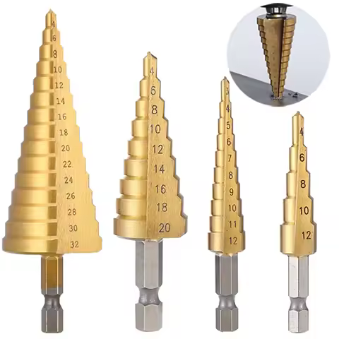 AMR 3pcs 3-12mm4-12mm 4-20mm 4-32mm Straight Groove Step Drill Bit Set Titanium Coated Wood Metal Ho