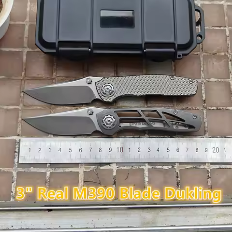 JUFULE New Dukling 3" Real M390 Blade Titanium Handle Ceramic Bearings Pocket EDC Tool Camping Kitch