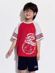男童裝|Logo小熊印花圓領短袖T恤-紅色