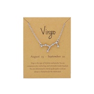 Rhinestone Zodiac Pendant Necklace for Women Silver Crystal 12 Constellation Necklaces Horoscope Sig
