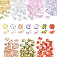 420Pcs 7 Colors Faceted Cabochons, Shining Gemstone Pointed Back Round Faceted Rhinestone Stones, Lo