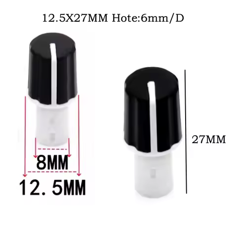 5PCS 180 Angle D half axis 6mm 12.5x27mm plastic Knob Cap Potentiometer RK097 148 WTH118 RV24YN Enco