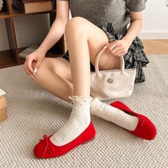 Ballet French Flat Suede Shoes Women Shoes Bowknot Red Evening Shoes Women