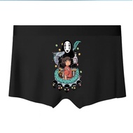 Spirited Away No Face And Chihiro Anime Character Design Men's Boxer Briefs Black Cotton Underwear F