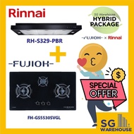 FUJIOH X RINNAI COMBO [FH-GS5530SVGL Fujioh Glass Cooker Hob GS5530 5530 5530SVGL &amp;RH-S329-PBR Rinnai Slim Hood]