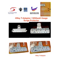 4Way T-Adaptor/ 3250watt Usage/ Plug Adapter Socket 4 Gang Universal Multi Adapter Extension Plug