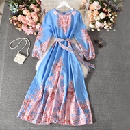 Đầm Nữ In Hoa Cổ Điển Đầm Dài Tay Mùa Xuân Thu ĐẦM DỰ TIỆC Boho Cho Nữ