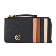 TORY BURCH Robinson 荔枝紋拼色拉鍊卡片夾-零錢包-黑