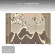 ฉากกั้นห้องสไตล์โอเรียนทัลโมเดิร์นแบบ 7 แผ่น ทำจากโครงไม้สนคุณภาพแข็งแรง สำหรับตกแต่งพื้นที่ทางเข้า 