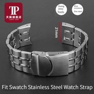 VFOX 21mm Solid Stainless Steel Watchband For Swatch strap male YRS403 412 402 Curved notch interfac