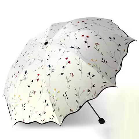 Umbrella UV Protection Women's Sun Umbrella Folding Umbrella Windproof Travel Umbrella with Flowers 