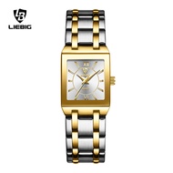 LIEBIG นาฬิกาควอทซ์สำหรับผู้หญิงนาฬิกาสำหรับผู้หญิงกันน้ำทำจากสเตนเลสสตีลแสดงผลแบบสองหน้าจอมีสีทองสี