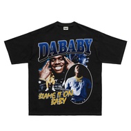 RULEE Dababy Inspired Retro Washed Distressed Frayed Short Sleeve Hip-Hop T-Shirt