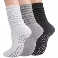 3 Pairs Women's Solid Color Multi-Purpose Non-Slip Sports Socks, Casual Minimalist, Suitable For All