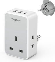 TESSAN Singapore to Keroa ID EU Europe Travel Adapter Plug with 3 USB( 1 USB C)   EU Plug Adapter  2 PIN Travel Charger (Type E/F) for Indonesia