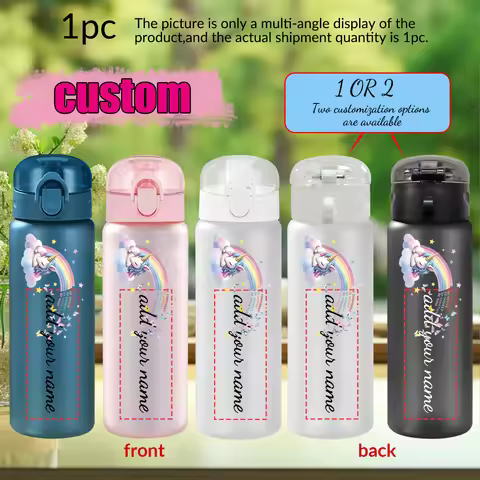 1pc Customized Cartoon Unicorn Pattern Cup 780ml/26oz Outdoor Travel Plastic Water Bottle with Rope 