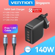 Vention 140W GaN Charger UK Plug 4 Ports Turbo Charging Power Adapter QC4.0 3.0 PD 3.0 Fast Charger 