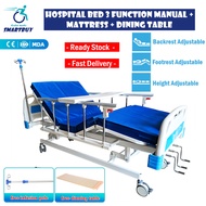 Manual Hospital Bed 3 Function + Mattress + Dining Table ( Katil Hospital 3 Fungsi )