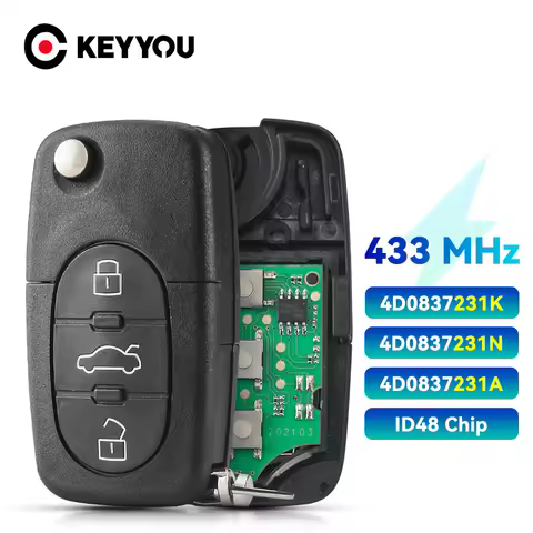 KEYYOU 433Mhz Flip Remote Car Key For Audi A3 A4 A6 A8 B5 TT RS4 Quattro 1994 - 2004 Old Models 4D08