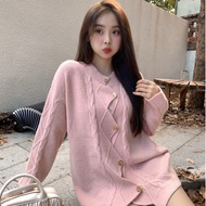 E1 Jacket cardigan women's long-sleeved cardigan sweater with unique design, Korean style wool butto