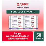 Zappy Waterbased Surface Wipes 50 Sheets Resealable