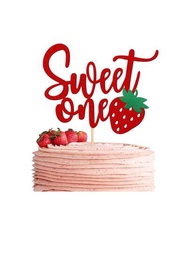 1 件草莓一歲生日蛋糕禮帽閃光甜蜜一歲草莓蛋糕挑裝飾甜蜜水果主題生日派對用品