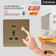 [GOLD] reTouch Ultra Rimless Switch 1/2/3/4 Gang 1/2Way Wall Switch 13A/15A Socket Waterproof Cover 