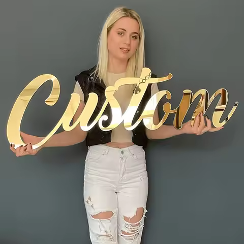 Customized Acrylic Text Logo, Personalized Mirror Reflective Design, Laser Cut Wedding and Party Dec