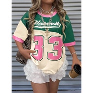Ready Stock free custom name & number Retro Vintage Y2K Women's T-Shirt - Pastel Green & Pink Tee Ma