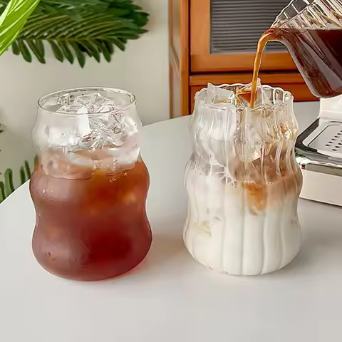 1pc Glass Cup 530ml Water Glasses Stripe Mug Heat-resistant Tumbler Drinkware Perfect For Tea Juice 