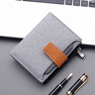 Canvas Wallet Men's Short Multi-Card Button Wallet with Zipper Vertical Wallet Oxford Cloth Bag for Driving License