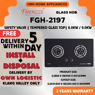 [FREE BASIC INSTALL] Firenzzi FGH-2197 Gas Hob | 2-Burner Tempered Glass Stove | Built-In Type