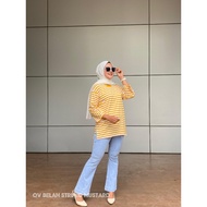 Oversized Stripe T-shirt Split Aldira Square Sleeve 7/8 Women's Striped Top