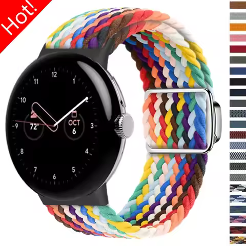 Nylon Braided Band for Google Pixel Watch 2 Band Magnetic Clasp Buckle Solo Loop Strap for Google Pi