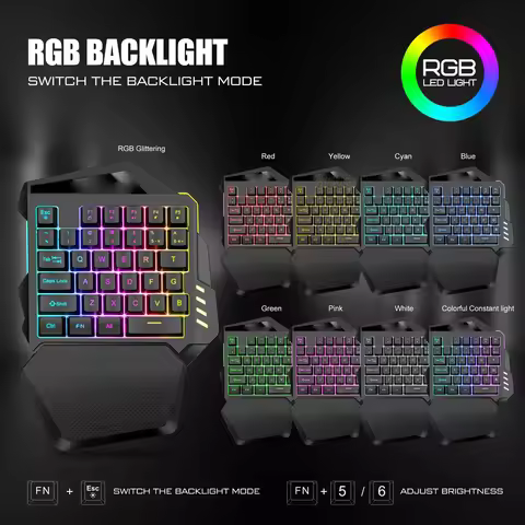 One Handed Gaming Keyboard One Handed Gaming Keyboard 2.4G Wireless RGB Lighting ABS 35 Keys Gaming 