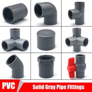 Solid Gray PVC Pipe Fittings DIY Straight Elbow Equal Tee Connectors Plastic Joint Tube Coupler Adap