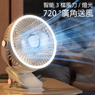 Petogo - USB充電 夾風扇+燈 可攜式 多功能 夾風扇 掛牆｜座檯｜夾檯 – 白