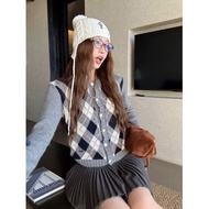Korean Argyle checkered wool cardigan