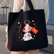 Tui tote den printed chibi ao dai orange co Viet Nam study a-totb1263