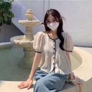 Aiyiyi Short-Sleeved Shirt Top T-Shirt S-2XL Summer Sweet Chic Design Cover Belly Loose Polka Dot Sm