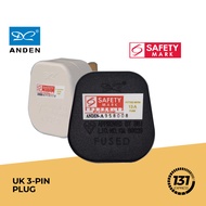 Anden UK 3-Pin Plug | 13A Fused, Singapore Safety Mark, Durable, Home Appliance