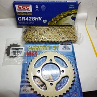 MCS 428 SPROCKET SET (GOLD COLOUR)FOR YAMAHA 125/RXZ/LC WITH SSS GR 428 HEAVY DUTY CHAIN(FULL GOLD C