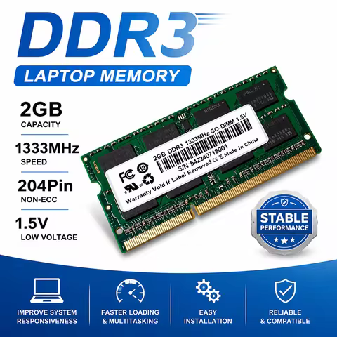 DDR3 RAM 2GB 1333MHz PC3-10600S SODIMM 204Pin Laptop Memory 1.5V Notebook RAM Upgrade Compatible wit