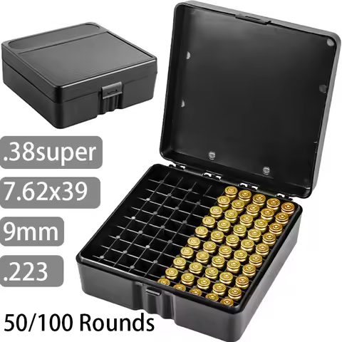 .38super 7.62x39 .223 9mm Ammunition Case 100/50 Rounds Bullet Box Ammo Cartridge Storage for Outdoo