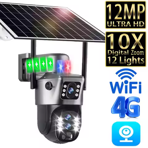4G SIM Card Solar Camera IP Camera WiFi 12MP 6K CCTV Battery Cameras Outdoor 10X Zoom Lens Smart Hom