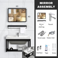 Aluminium Bathroom Cabinet Basin Set Ceramic Sink with Mirror and Shelf Basin Kabinet Bercermin Sinki Tandas Black /Whit