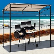 Moccha 7x4.4ft Grill Gazebo, Outdoor BBQ Gazebo with Storage Shelf, Hanging Hooks, Beer Opening Sett